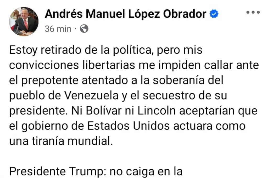AMLO reacciona ante 'secuestro' de Nicolás Maduro  