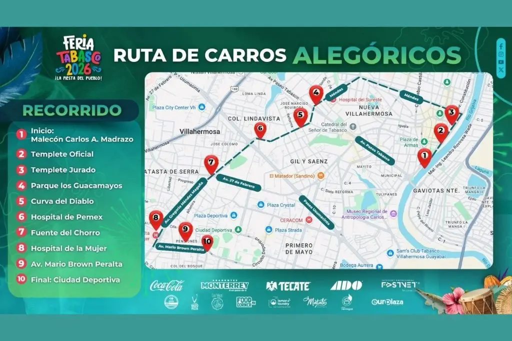 Operativo vial por desfile de carros alegóricos 2026 en Tabasco 