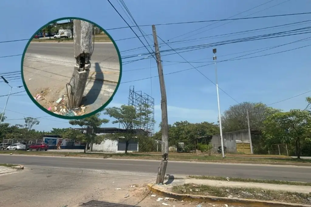 Denuncian poste de energía a punto de colapsar en Asunción Castellanos