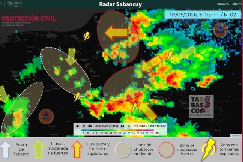 IPCET alerta por fuertes tormentas, vientos y actividad eléctrica en varias zonas de Tabasco