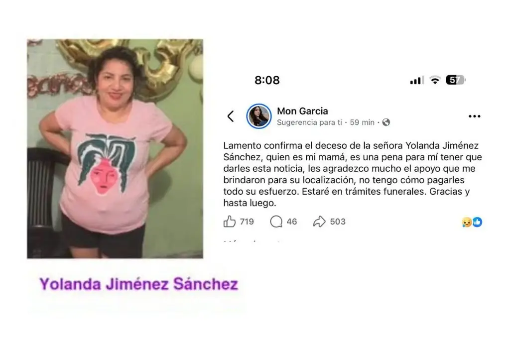 Confirman fallecimiento de Yolanda Jiménez tras días de búsqueda en Tabasco